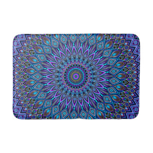 Mandala Boho Blue Aquamarin Lila Peacock Gold Vibr Badematte