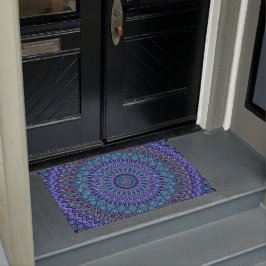 Mandala Boho Blue Aquamarin Lila Peacock Gold Vibr Fußmatte