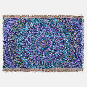 Mandala Boho Blue Aquamarin Lila Peacock Oriental Decke