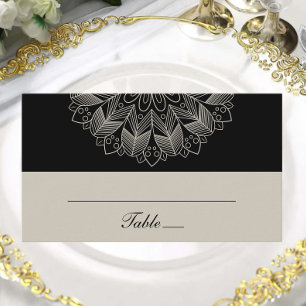 Mandala Boho Indian Elegant Black Wedding Escort Platzkarte