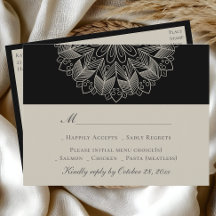Mandala Boho Indian Elegant Black Wedding RSVP