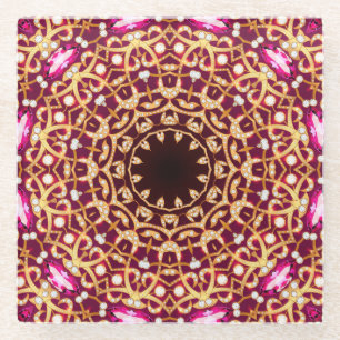 Mandala-Brosche, geometrischer Vintage-Hintergrund Glasuntersetzer