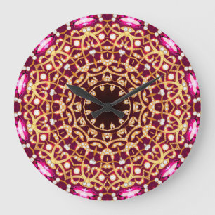 Mandala-Brosche, geometrischer Vintage-Hintergrund Große Wanduhr