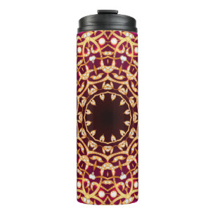 Mandala-Brosche, geometrischer Vintage-Hintergrund Thermosbecher