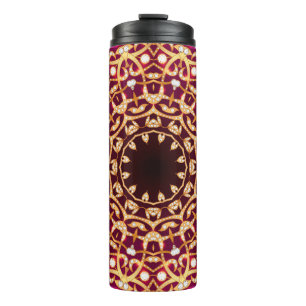 Mandala-Brosche, geometrischer Vintage-Hintergrund Thermosbecher