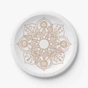 Mandala Brown Boho Indian Modern Vintage Wedding Pappteller