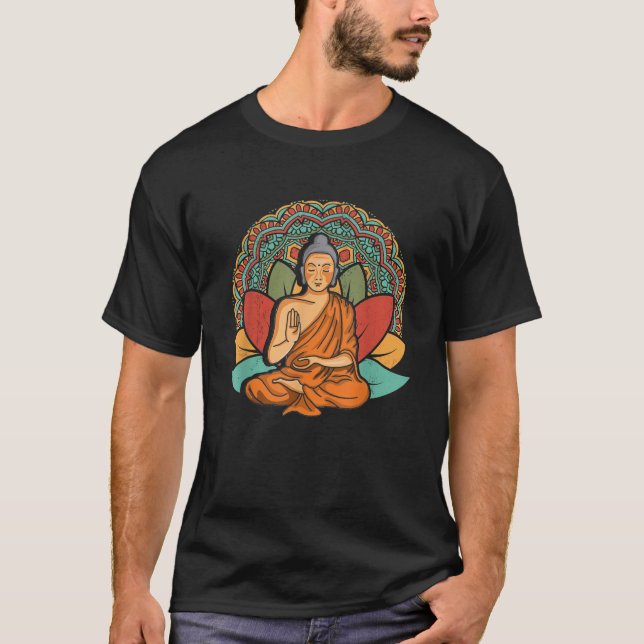 Mandala Buddha Meditation Buddhismus Indien Buddhi T-Shirt (Vorderseite)