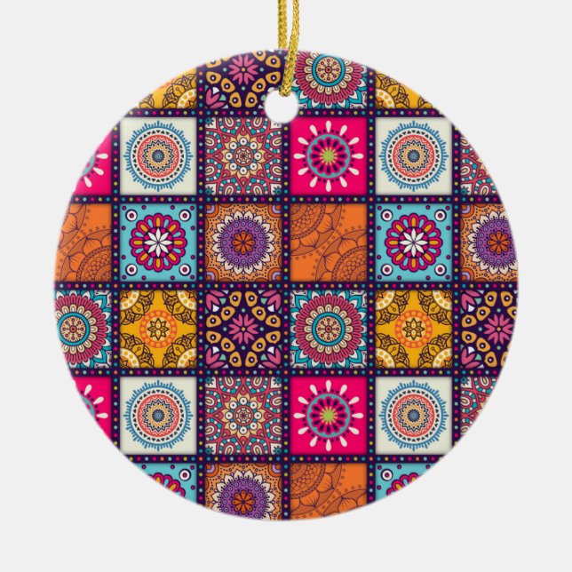 Mandala bunt marokkanisches ethnisches Muster Keramik Ornament (Vorne)