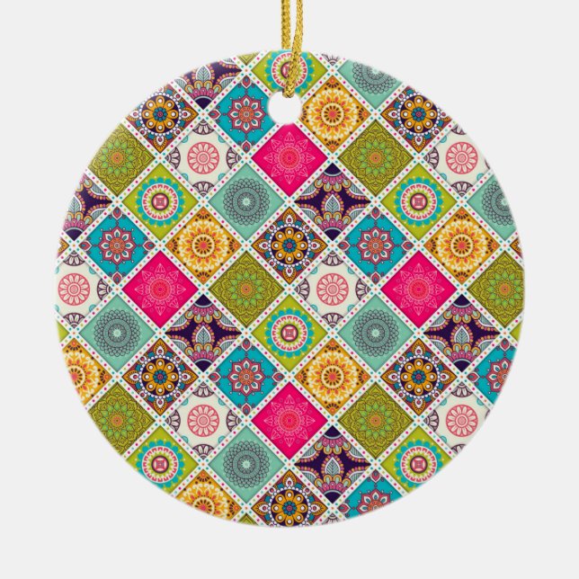 Mandala bunt marokkanisches ethnisches Muster Keramik Ornament (Vorne)