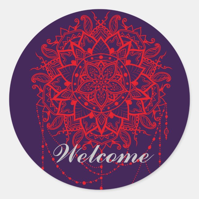 Mandala bunter indischer Marokkaner Willkommen Runder Aufkleber (Vorderseite)
