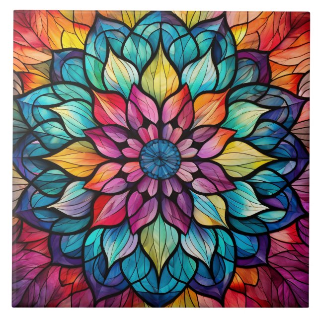 Mandala-Buntglas  Fliese (Vorderseite)