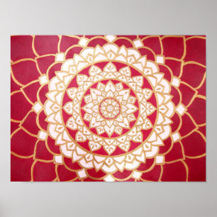 Mandala Burgund Weinrot Gold Platin Weiß Leuchtend Poster