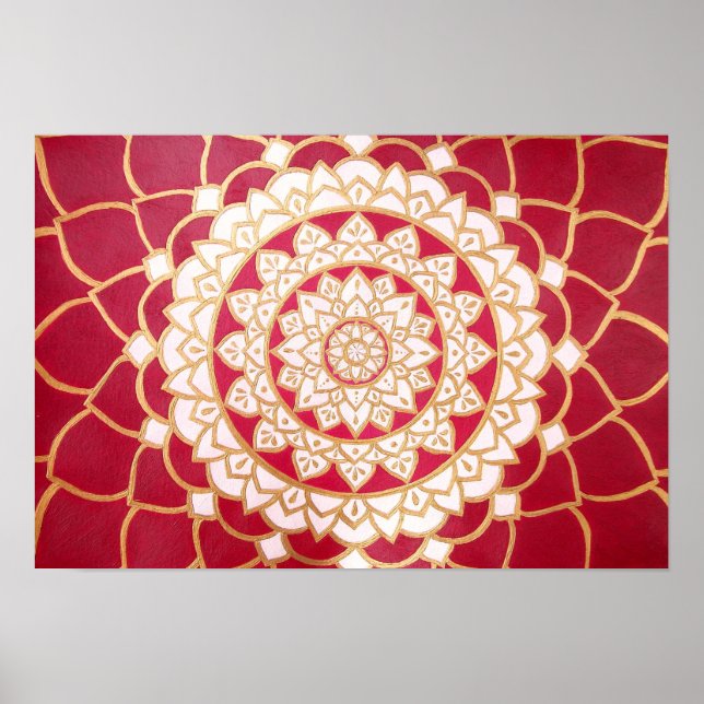 Mandala Burgundy Gold Platinum White Luminous Poster (Vorne)