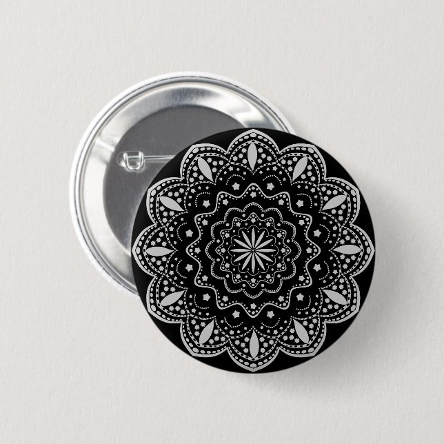 Mandala Button | Schwarz und Grau (Vorne & Hinten)