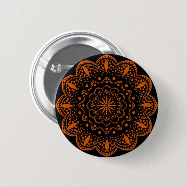 Mandala Button | Schwarz und Orange (Vorne & Hinten)