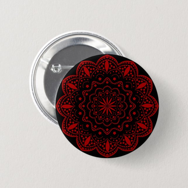 Mandala Button | Schwarz und Rot (Vorne & Hinten)