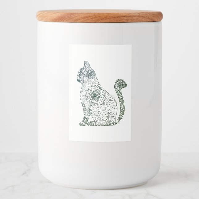 Mandala Cat Art Custom Food Container Label Lebensmitteletikett (Vorderseite)