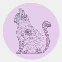 Mandala Cat Classic Round Sticker, glänzend