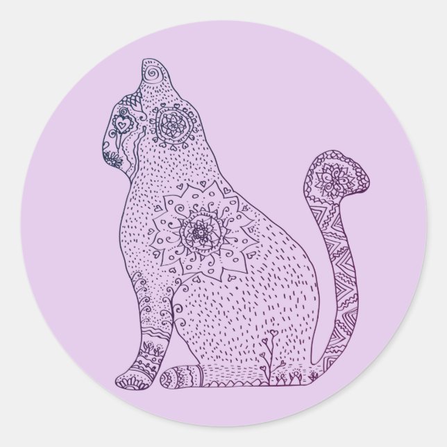 Mandala Cat Classic Round Sticker, glänzend Runder Aufkleber (Vorderseite)