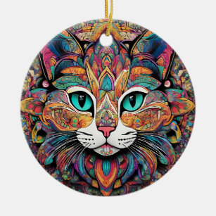 Mandala Cat Keramik Ornament