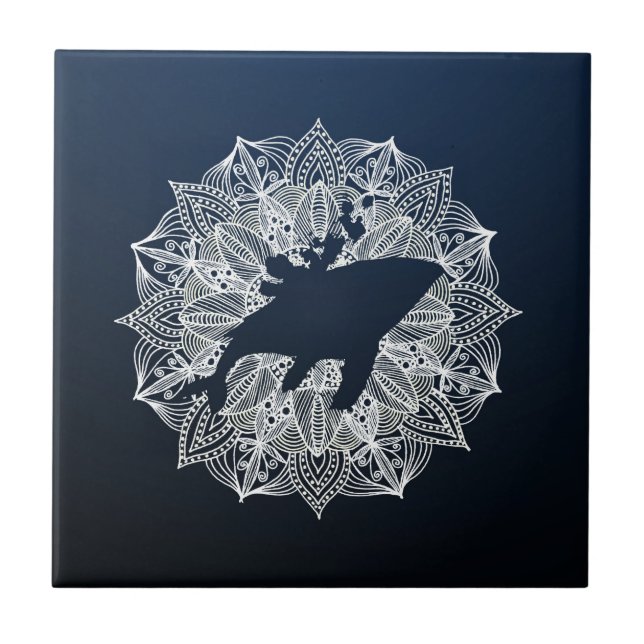 Mandala Circle Blue Humpback Whale Fliese (Vorderseite)