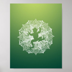 Mandala Circle Green Frog Poster