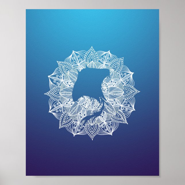 Mandala Circle Manta Ray Blue Poster (Vorne)