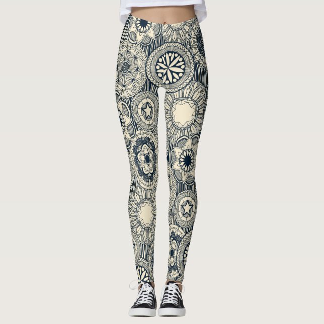 Mandala cirque indigo Creme Leggings (Vorderseite)