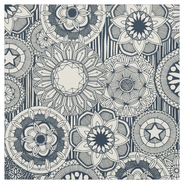 Mandala cirque indigo Creme Stoff (Muster)