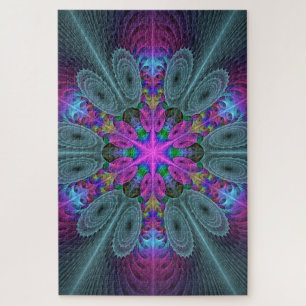 Mandala Colorful Spiritual Fractal Art With Pink Puzzle