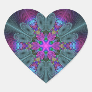 Mandala Colorful Spirituelles Fraktal Kunst, Dicht Herz-Aufkleber