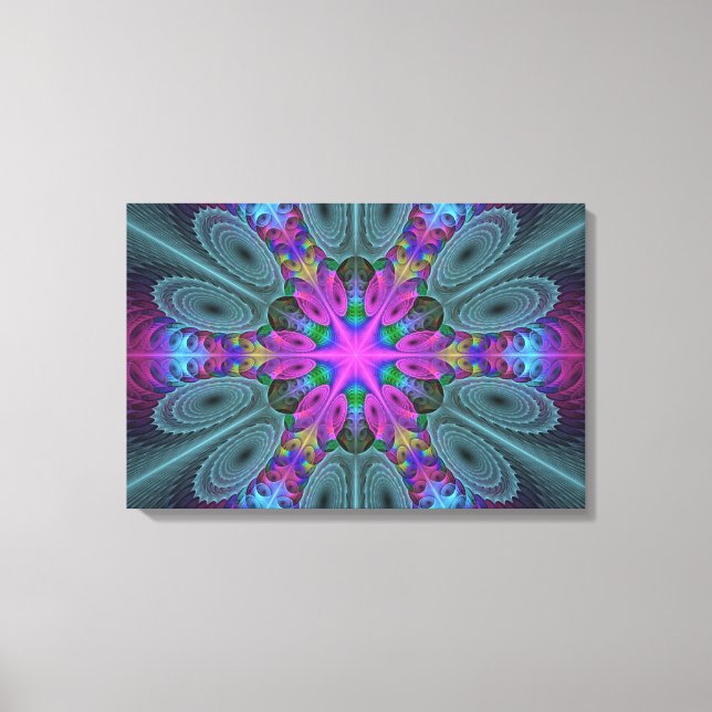 Mandala Colorful Strickendes Fraktal Kunst Kaleido Leinwanddruck (Vorderseite)