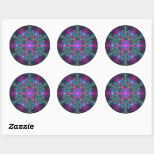 Mandala Colorful Strickendes Fraktal Kunst Kaleido Runder Aufkleber