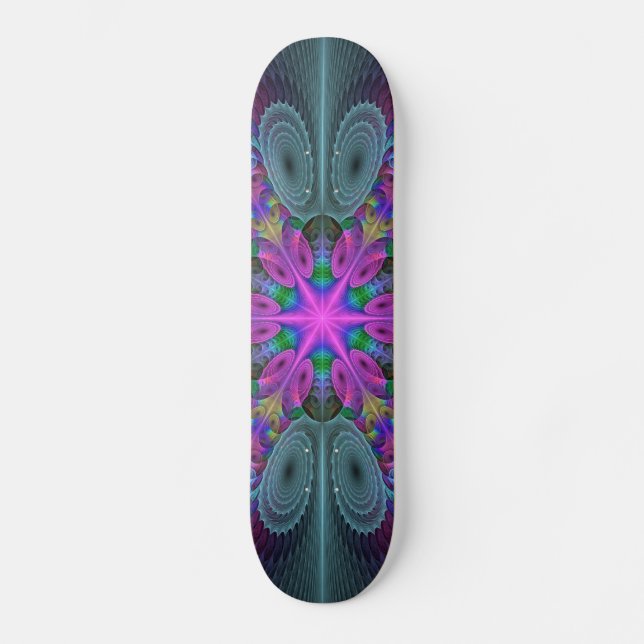 Mandala Colorful Strickendes Fraktal Kunst Kaleido Skateboard (Vorderseite)