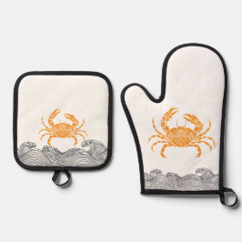Mandala Crab – Coastal Orange Kitchen Ofenhandschuh & Topflappen-Set