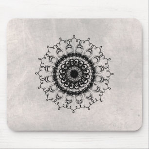 Mandala Damask Black and White Yoga Mousepad