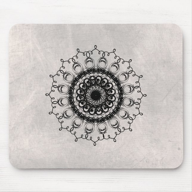 Mandala Damask Black and White Yoga Mousepad (Vorne)