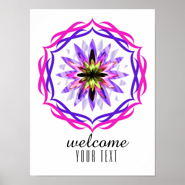 Mandala Damask Herzlich Willkommen in Lotus Blume Poster (Vorne)