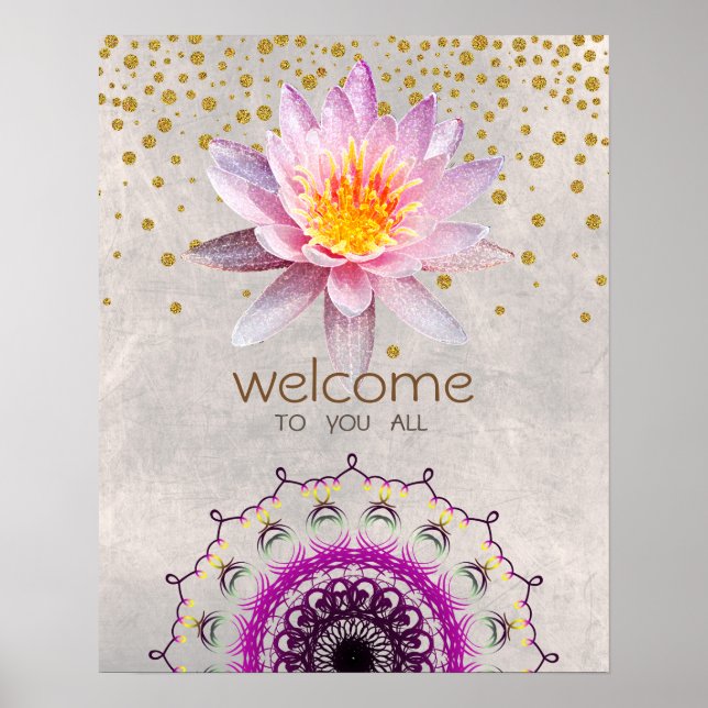 Mandala Damask Lotus Willkommen Yoga Meditation Poster (Vorne)