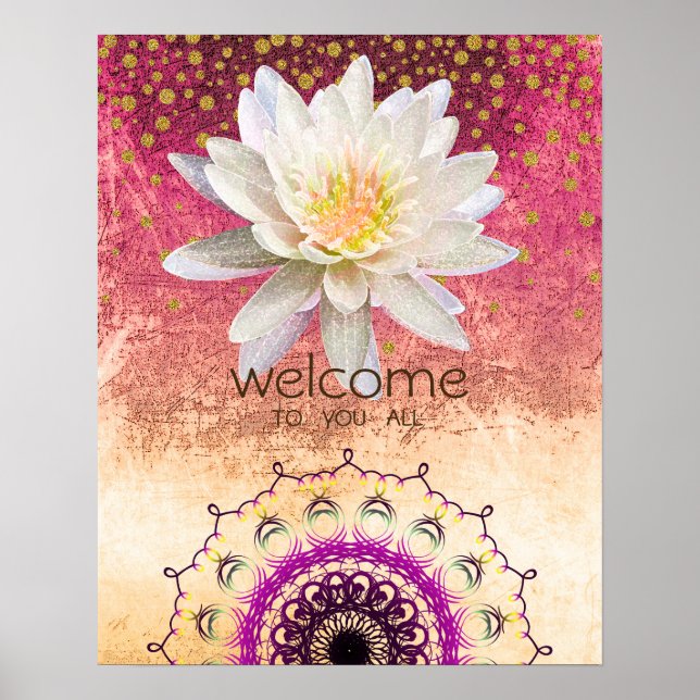 Mandala Damask Lotus Willkommen Yoga Meditation Poster (Vorne)