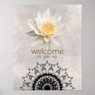 Mandala Damask Lotus Willkommen Yoga Meditation Poster