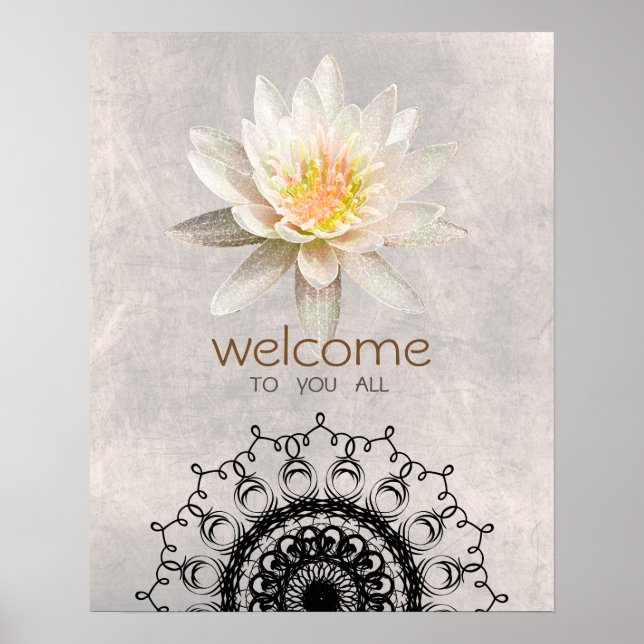 Mandala Damask Lotus Willkommen Yoga Meditation Poster (Vorne)