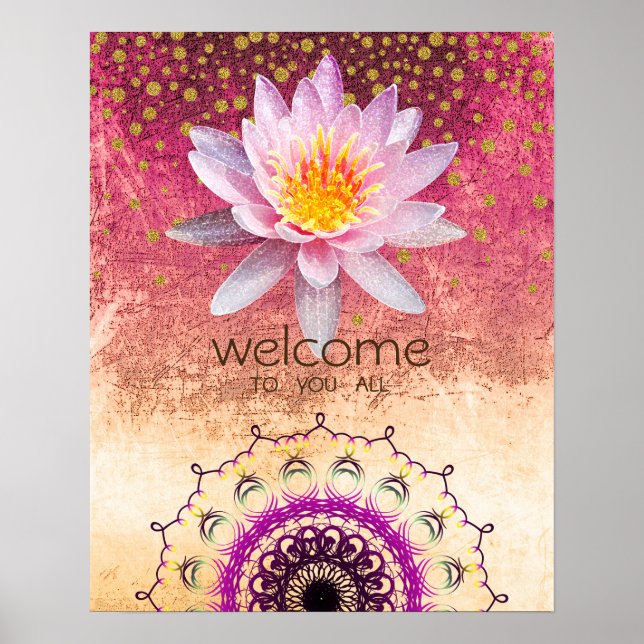 Mandala Damask Lotus Willkommen Yoga Meditation Poster (Vorne)