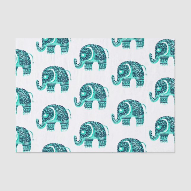 Mandala des aquamarinen niedlicher Elefant Seidenpapier (Vorderseite)