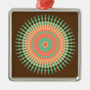 Mandala Design grün, orange indisch Silbernes Ornament