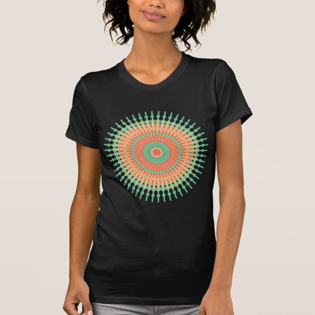Mandala Design grün, orange indisch T-Shirt (Vorderseite)
