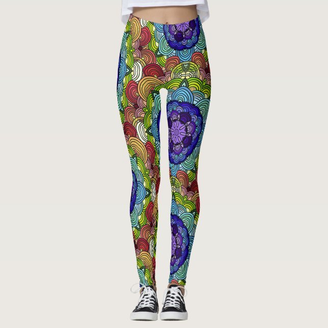 Mandala Design in lebhaften Schmucktönen Leggings (Vorderseite)