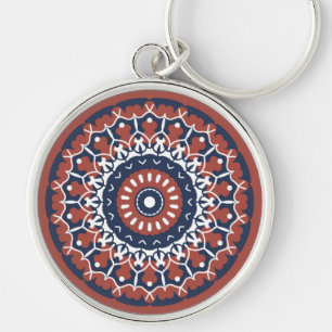 Mandala Design in Rot und Blau Schlüsselanhänger