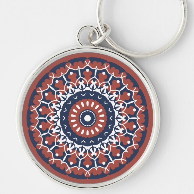 Mandala Design in Rot und Blau Schlüsselanhänger (Vorne)