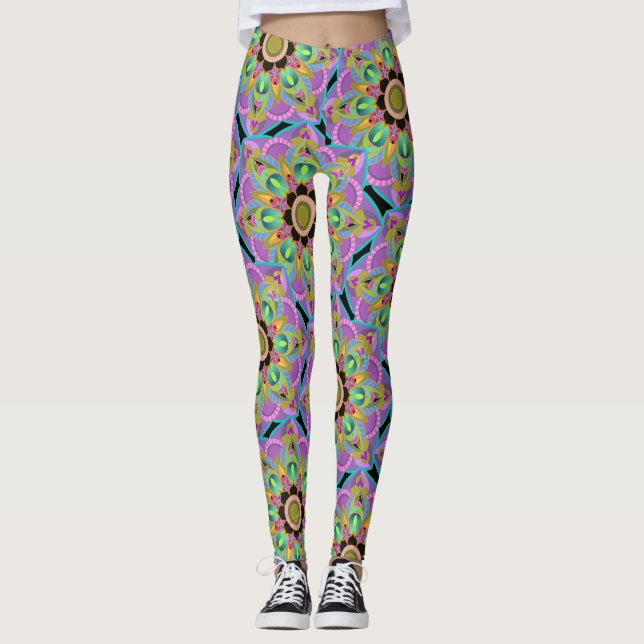 Mandala Design, Neon Blume Power! Leggings (Vorderseite)